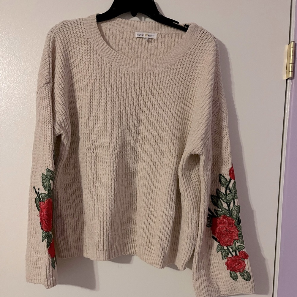 Gorgeous cream sweater with rose embroidery